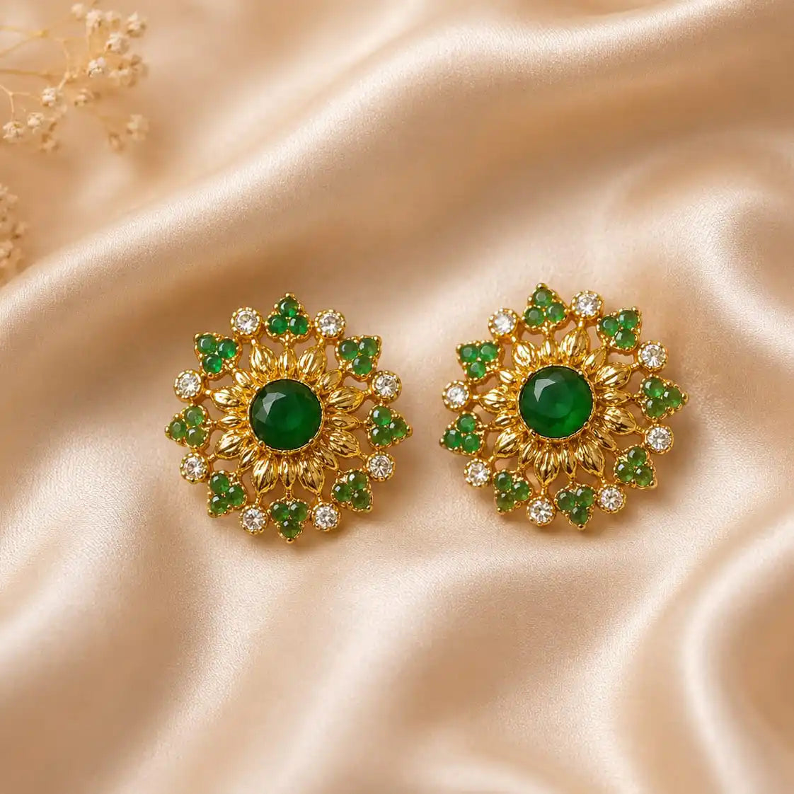 Green Kundan Studs