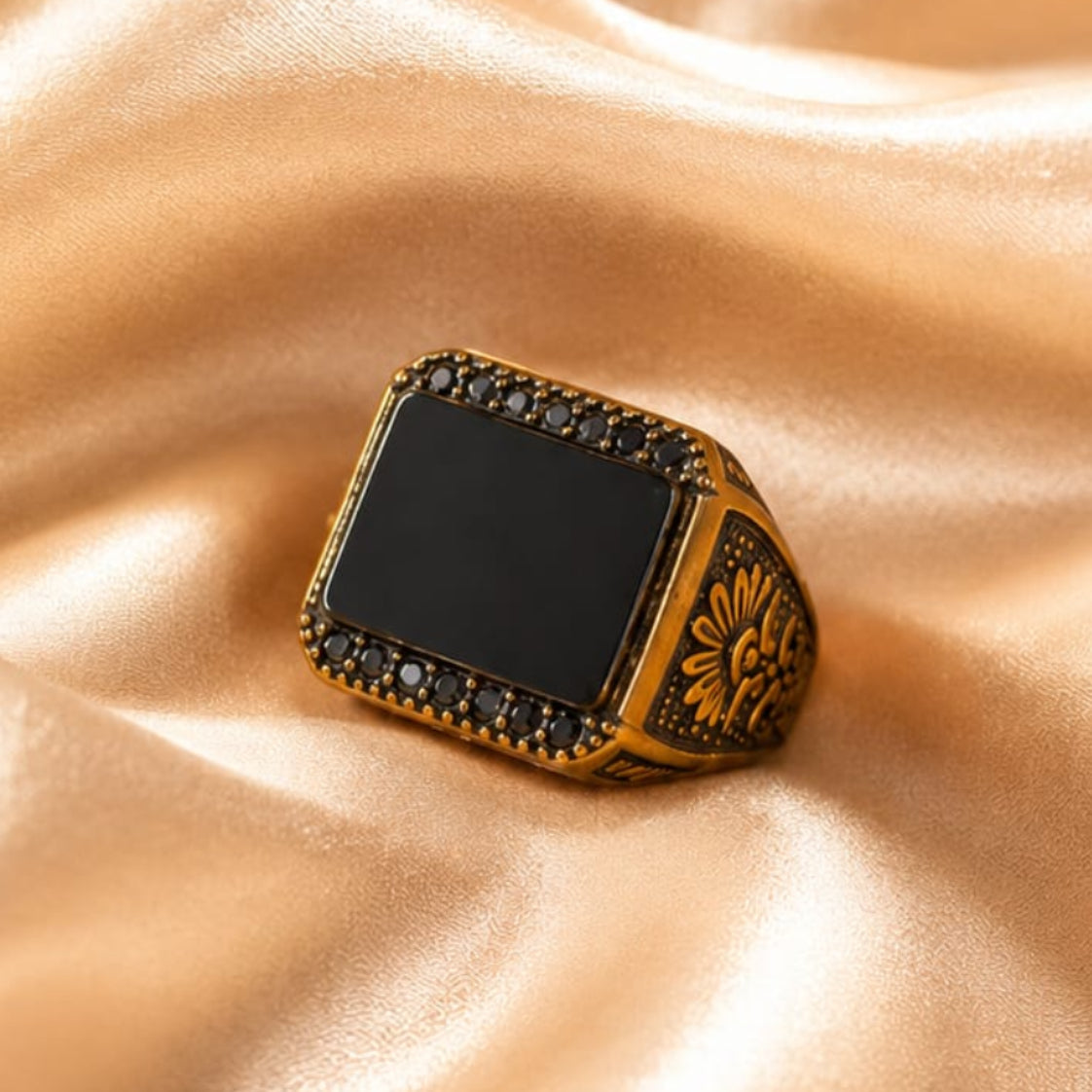 Black Rectangular Stone Ring
