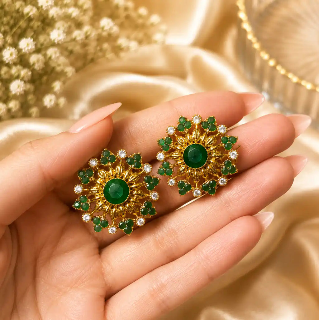 Green Kundan Studs
