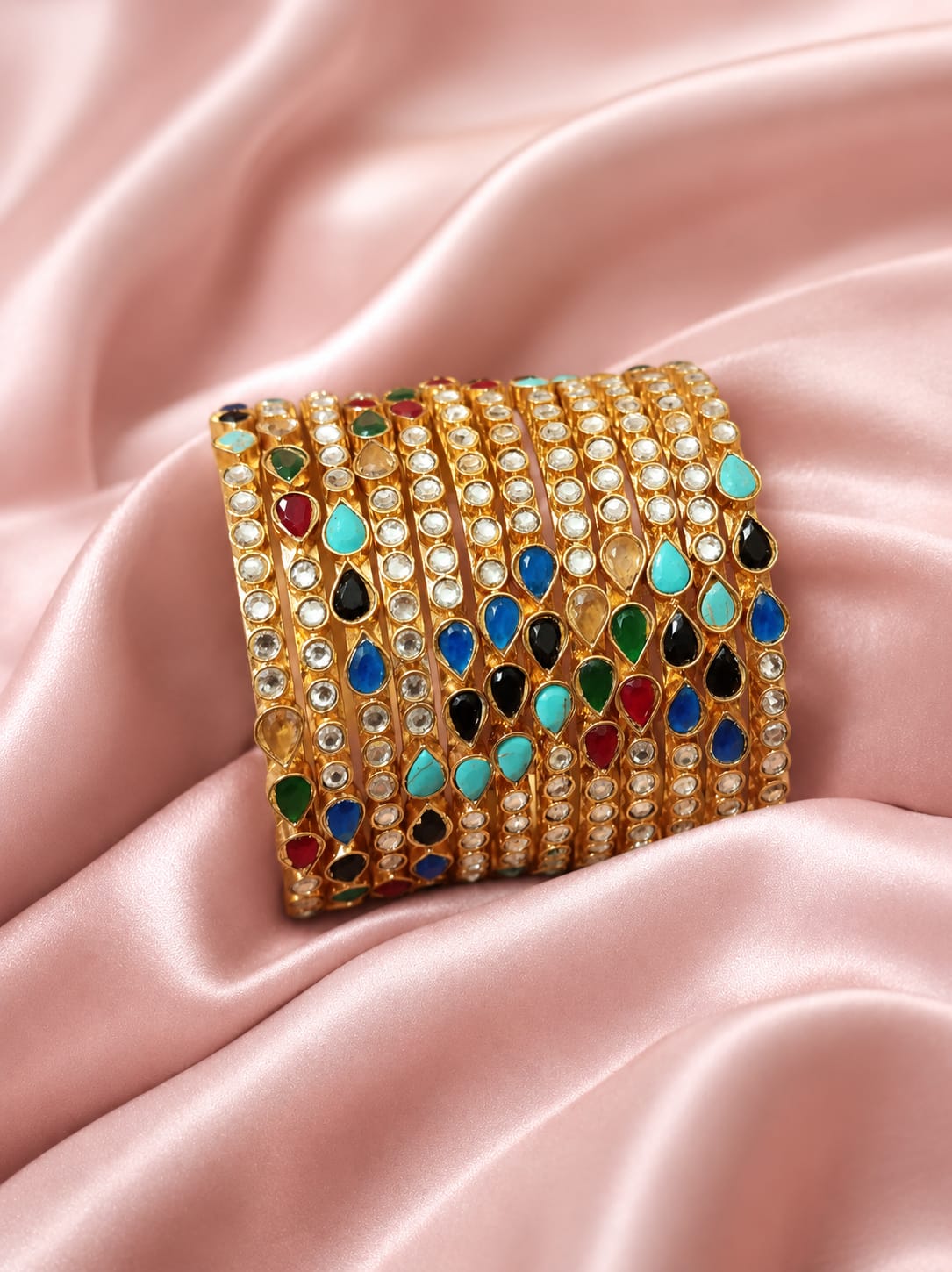 Kundan multi stones 12 bangles