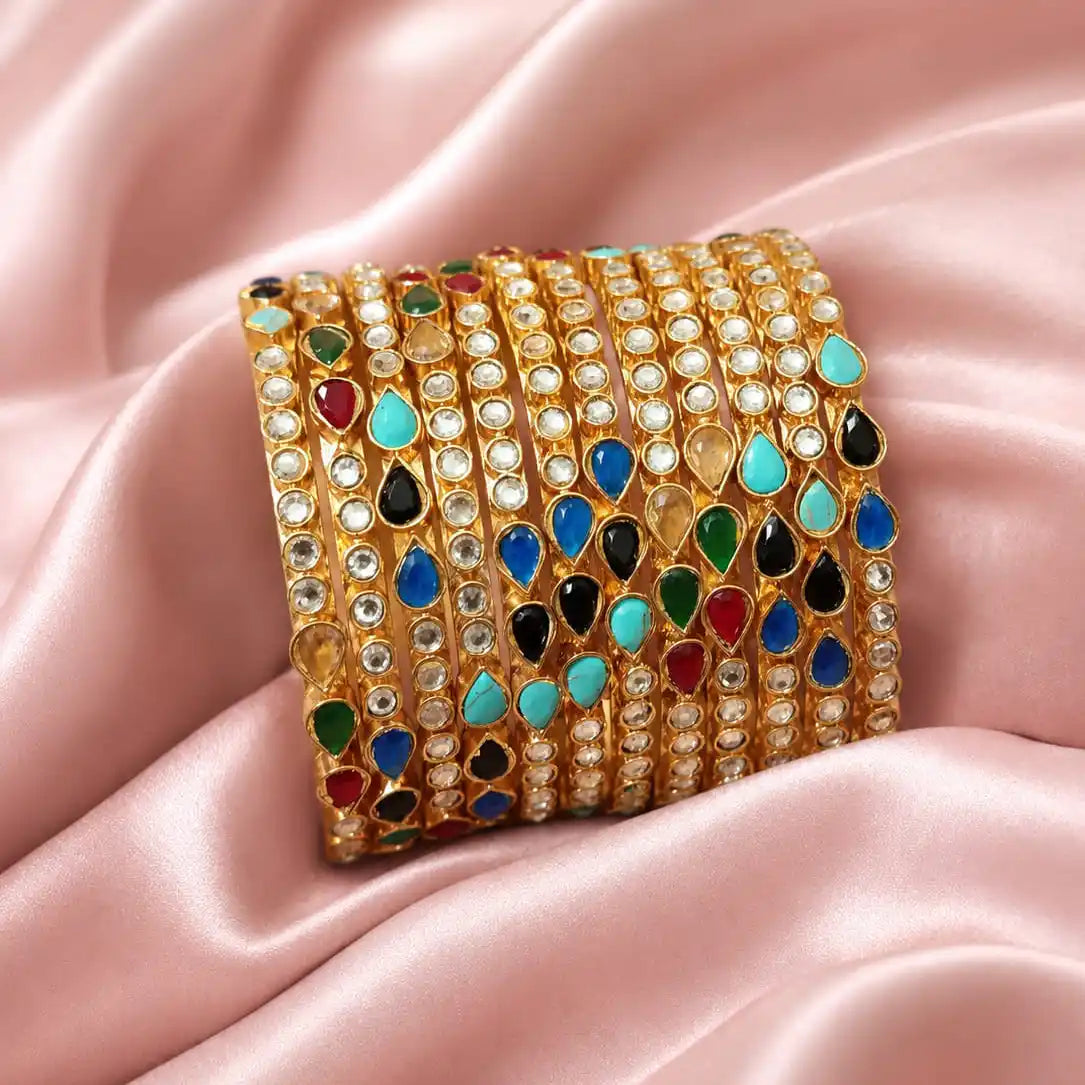 Real Kundan Multi Stones 12 Bangles