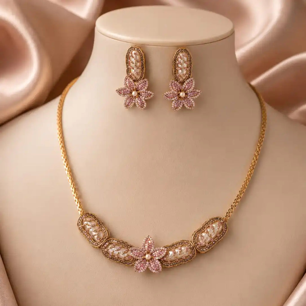 Turkish Pink Floral Necklace Set