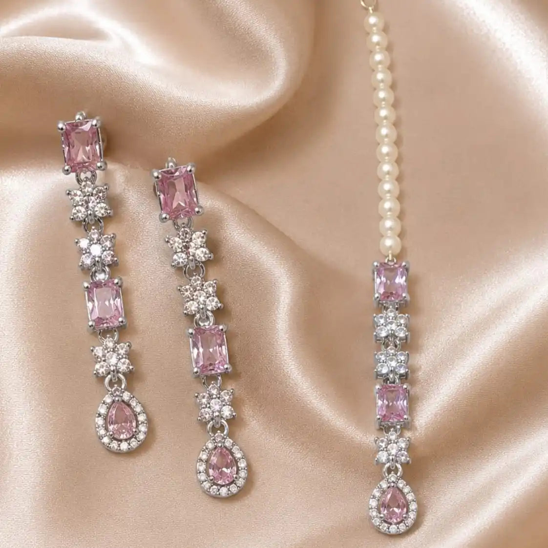 Silver and Baby Pink Necklace Set