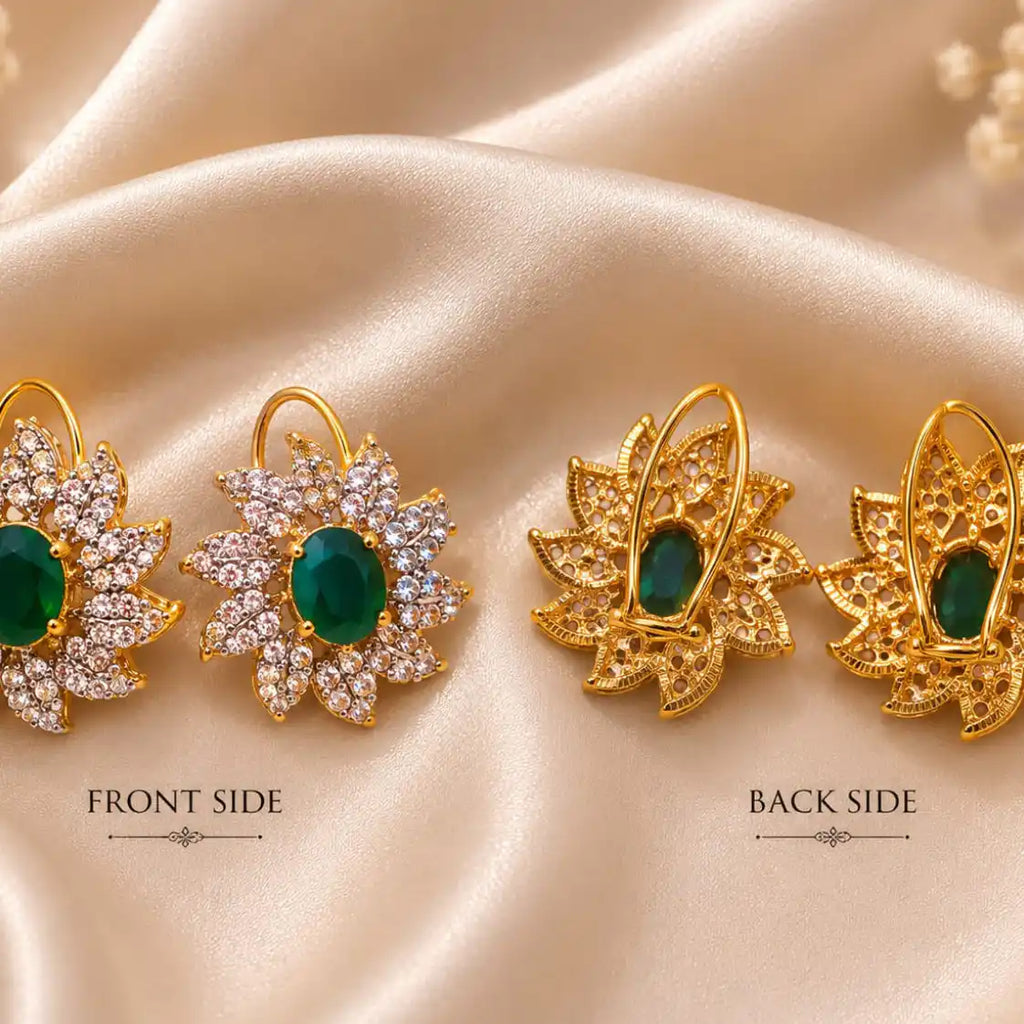 Green Pendant Set with Studs and Ring