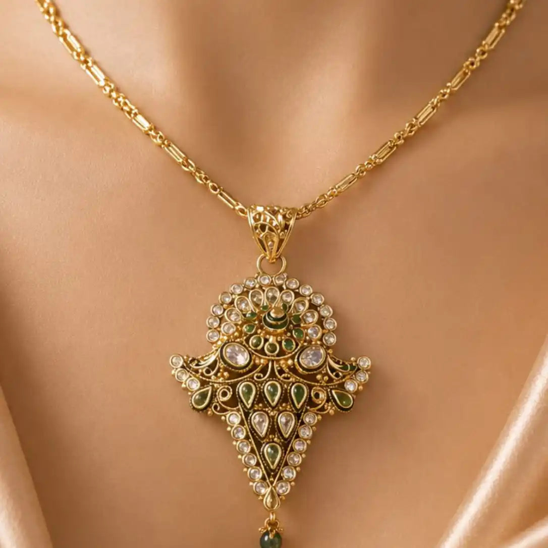 Gold and Green Kundan Pendant