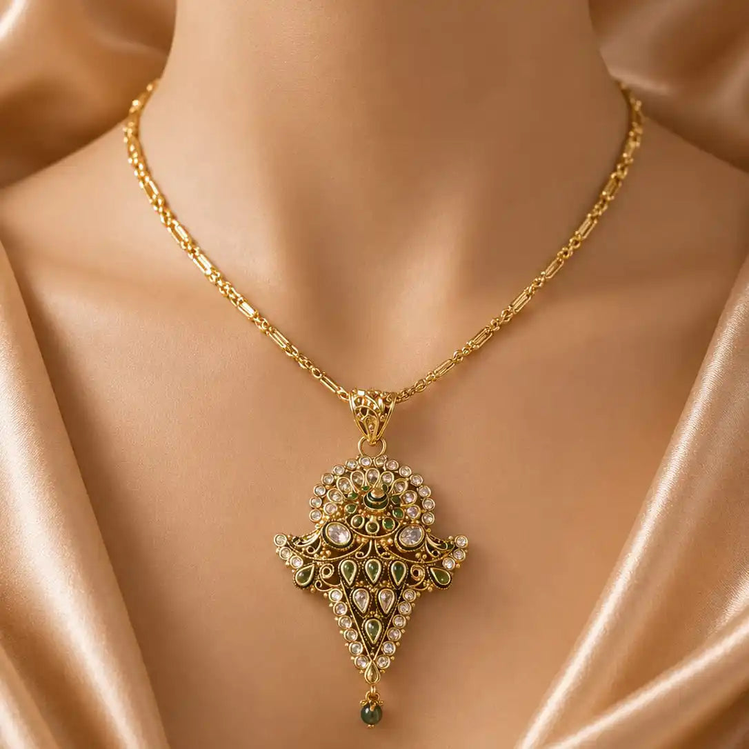 Gold and Green Kundan Pendant