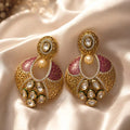 Gold and Pink Kundan Earrings