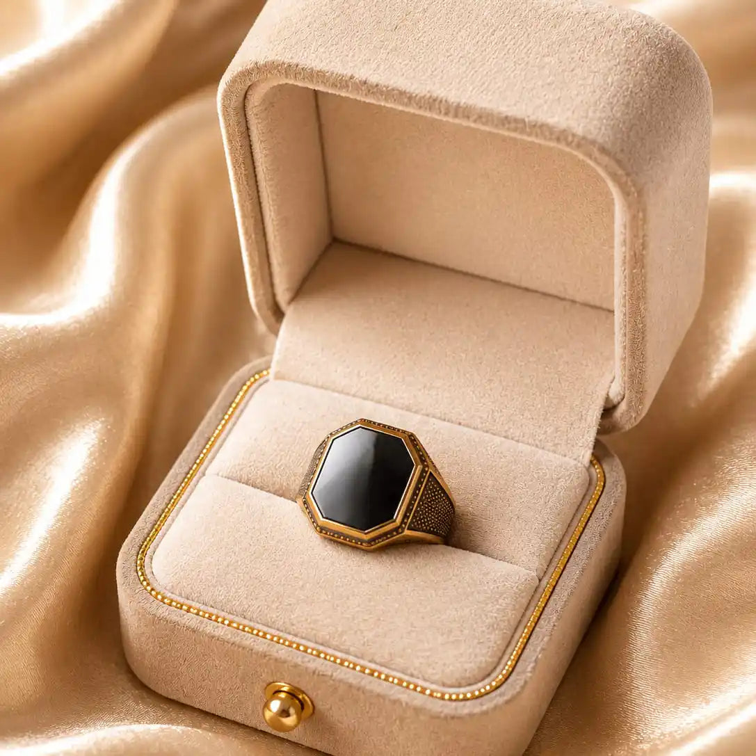 Octagonal Black Stone Ring