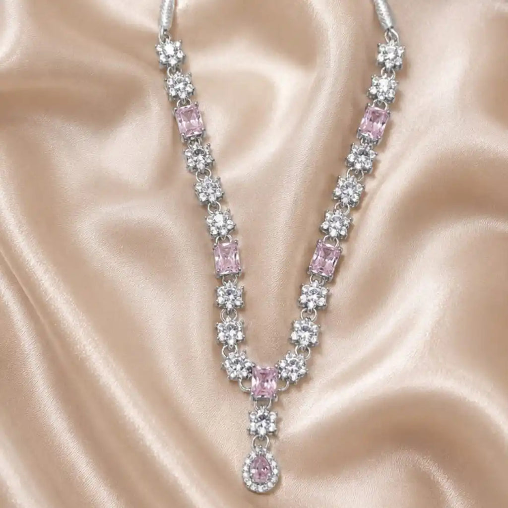 Silver and Baby Pink Necklace Set