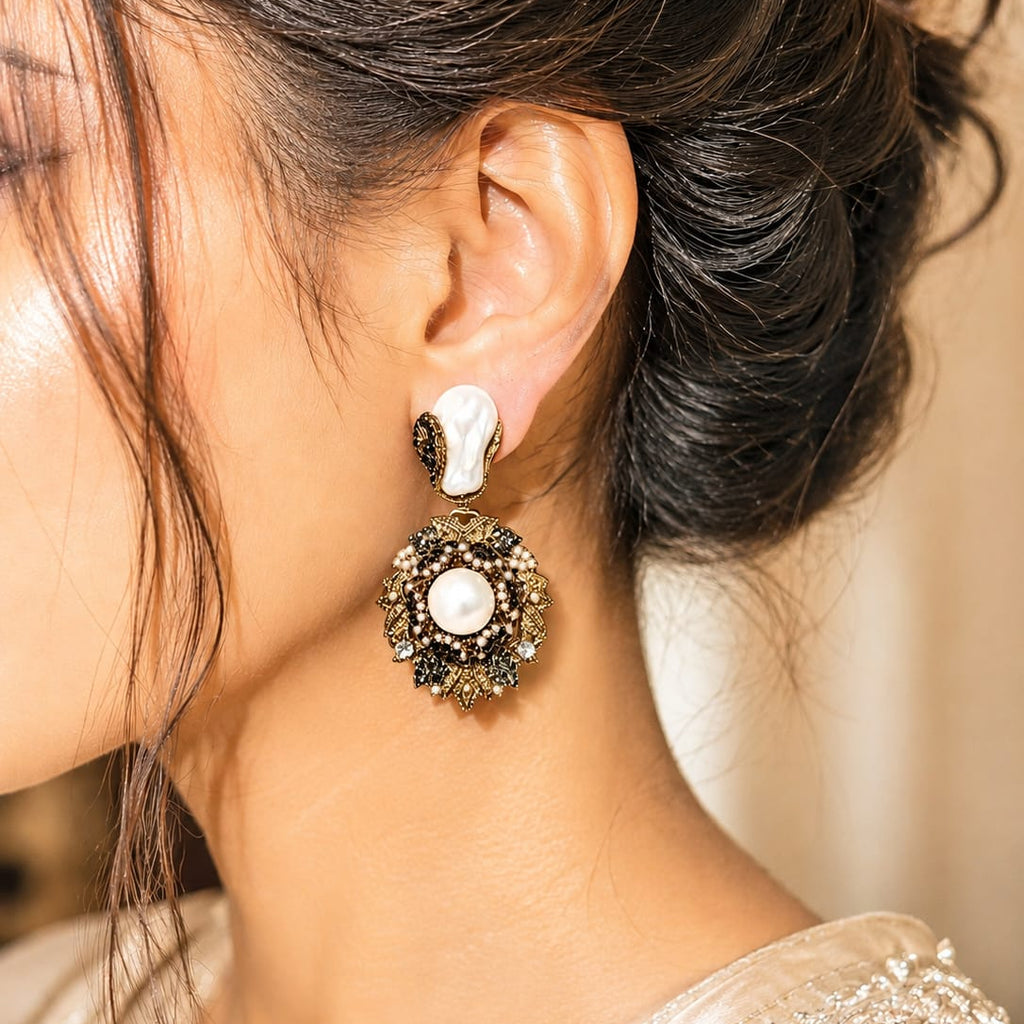 White Pearl Turkish Earrings