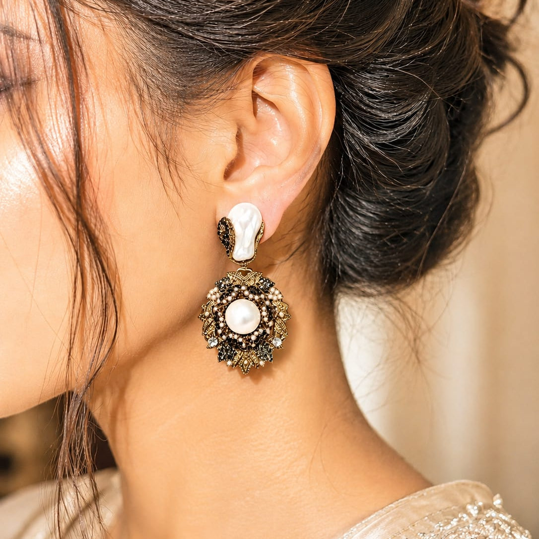 White Pearl Turkish Earrings