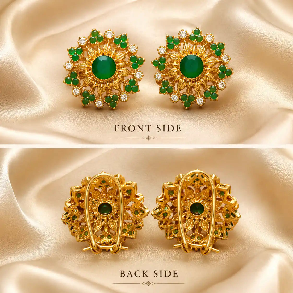 Green Kundan Studs