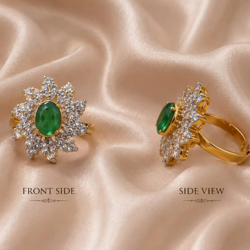 Green Pendant Set with Studs and Ring