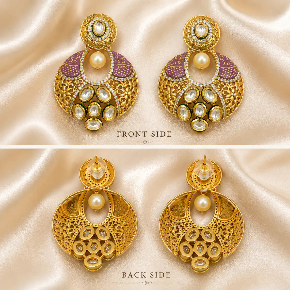 Gold and Pink Kundan Earrings