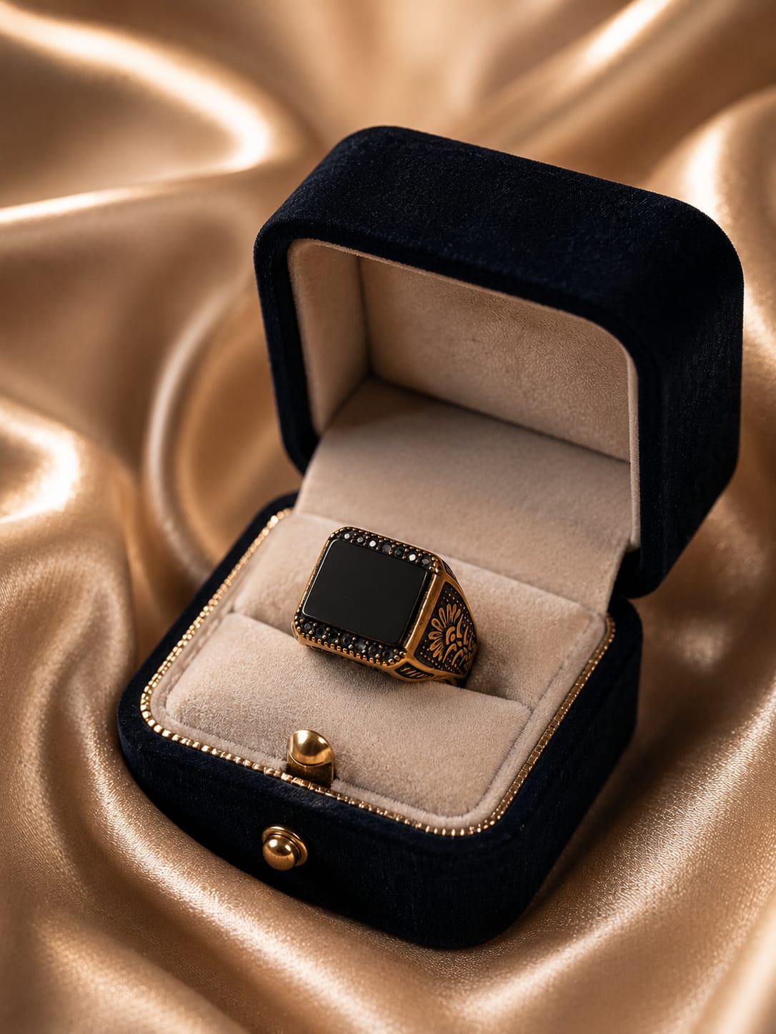 Black rectangular stone ring