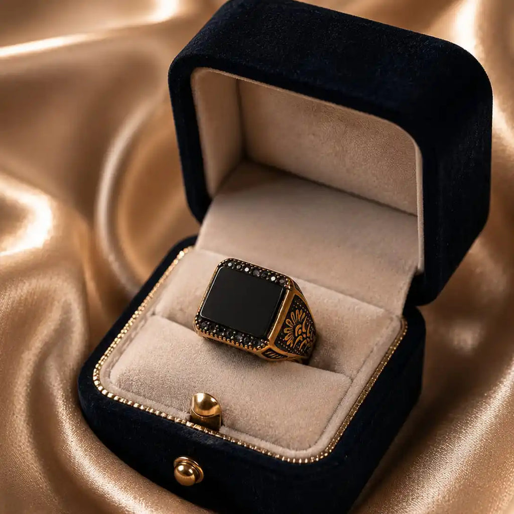 Black Rectangular Stone Ring