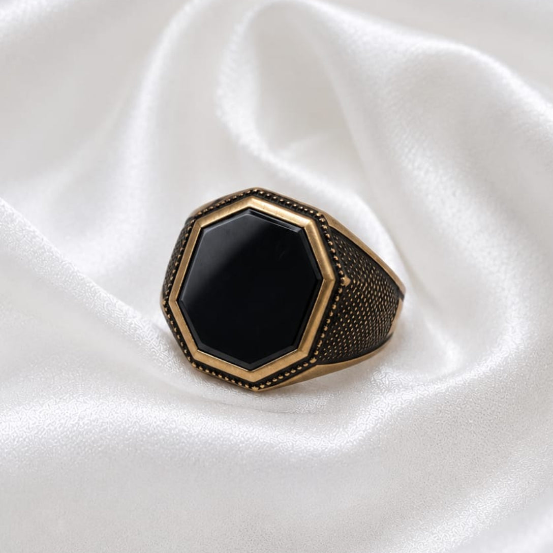 Octagonal Black Stone Ring