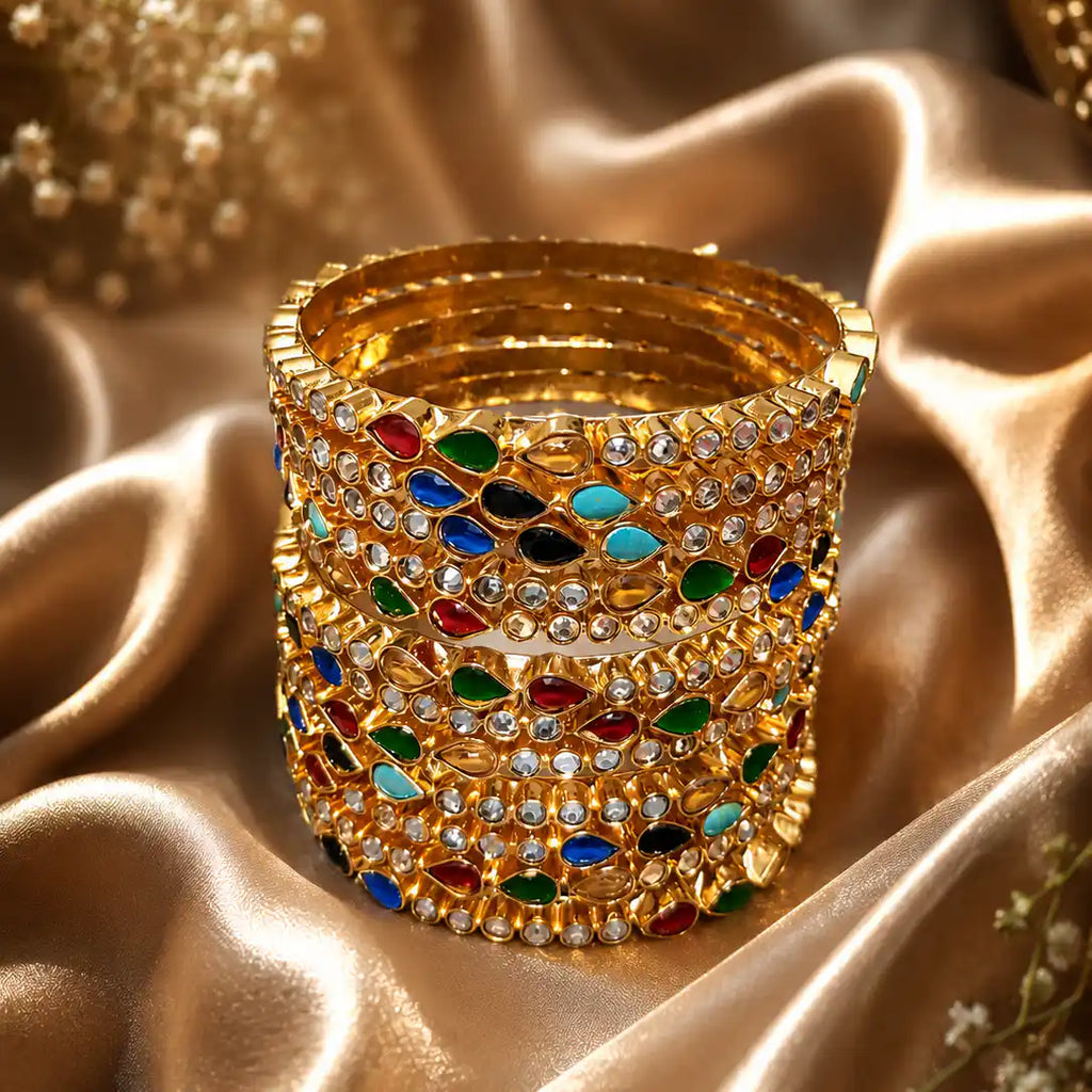 Real Kundan Multi Stones 12 Bangles