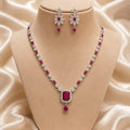 Silver and Pink Stone Delicate Necklace with Earrings